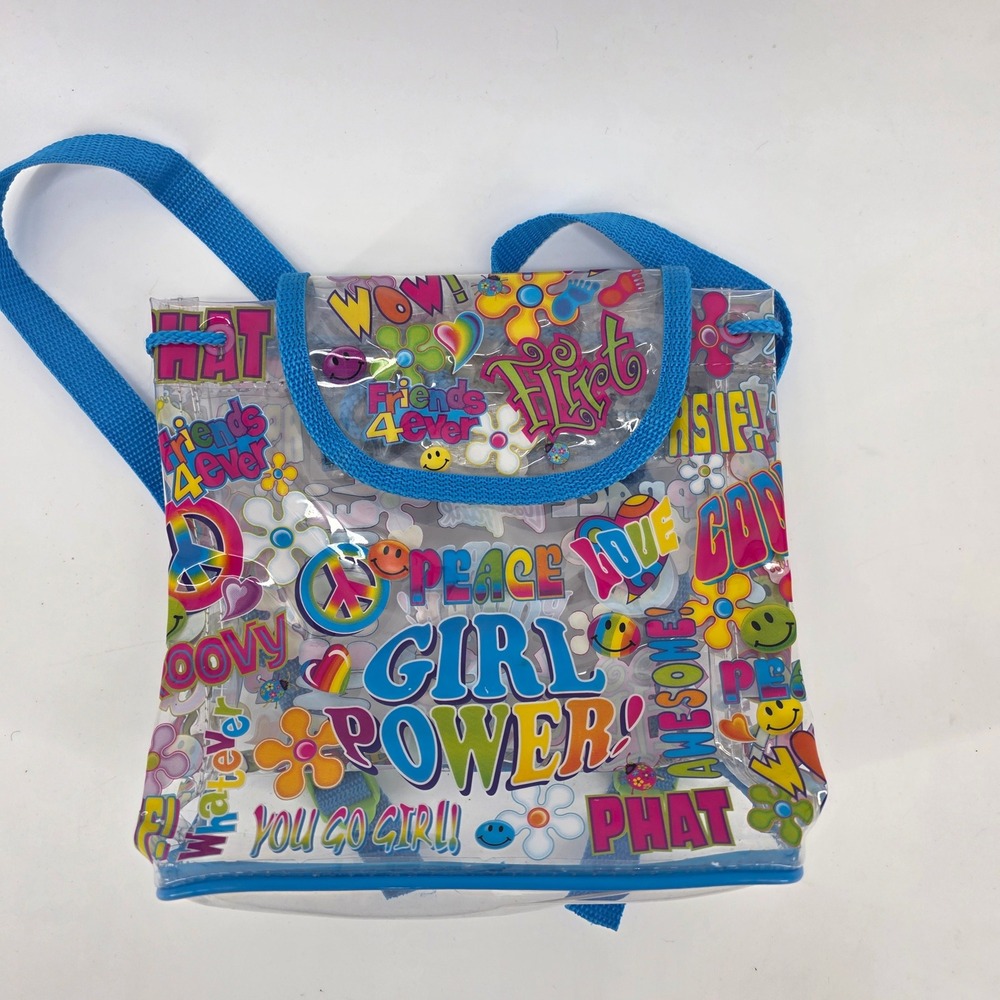 Vintage Lisa Frank Girl Power Clear Vinyl‎ Mini Backpack Y2K Blue Trim Groovy